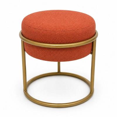 Puff Dayane Luxo Redonda Base de Ferro Tecido Bouclê Premium Terracota