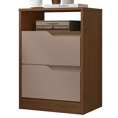 Mesa de Cabeceira Sole 2 Gavetas Retangular MDF-MDP 45CM Capuccino e Nogueira