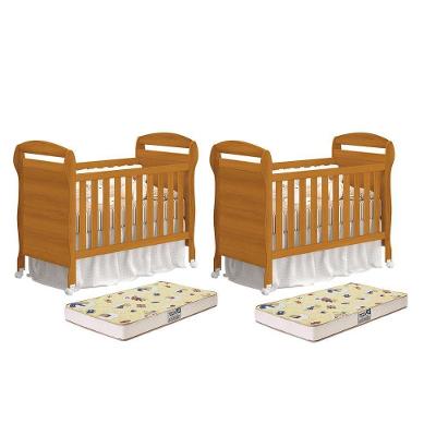 Kit Gêmeos Berço Americano Mini Cama Danny com Colchão Supreme Amadeirado Reller Móveis