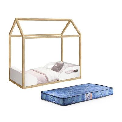 Mini Cama Montessoriana Zoe com Colchão MDF Branco Natural Reller Móveis