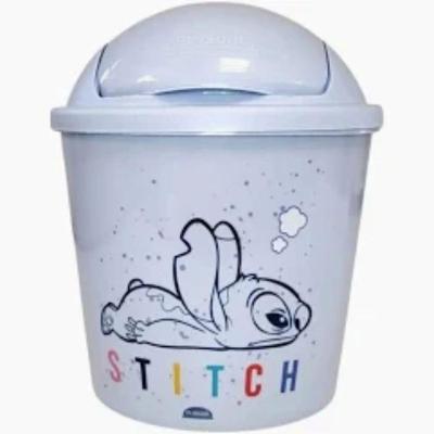 Lixeira Stitch Disney 2L Plástico Abertura Basculante Azul Plasútil