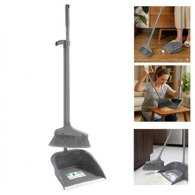Kit Vassoura e Pá de Lixo 2 em 1 Plástico e Cerdas Sintéticas Compacta com Base Reta para Uso