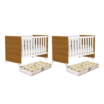 Kit Gêmeos Berço Americano Tico com Colchões Supreme Branco-savana