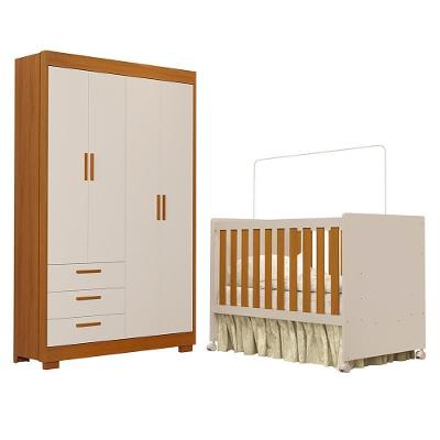Jogo de Quarto Infantil Guarda Roupa e Berço Katatau Multifuncional MDF Areia Fosco-Savana Reller