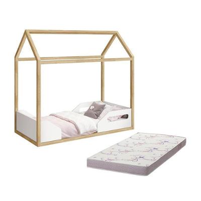 Mini Cama Montessoriana Zoe com Colchão Physical D20 Branco-Natural Reller Móveis