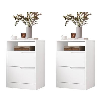 Kit 2 Mesas de Cabeceira Sole 2 Gavetas MDP Moderno Branco Fosco