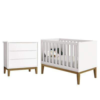 Jogo de Quarto Infantil Cômoda 3 Gavetas e Berço Classic MDF Branco Fosco Reller Móveis