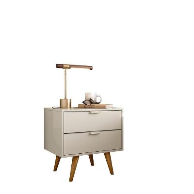 Mesa de Cabeceira Demadero 2 Gavetas MDP Moderno Off White Cristal 53CM
