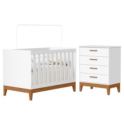 Jogo de Quarto Infantil Flip Cômoda 4 Gavetas e Berço Americano MDF Branco Fosco Reller Móveis
