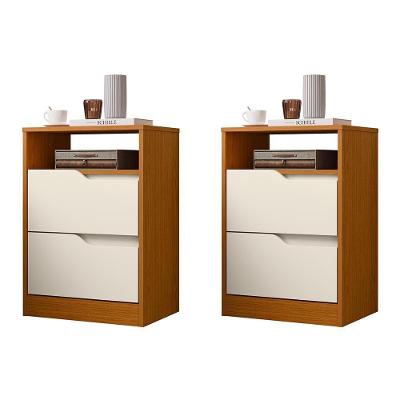 Kit 2 Mesas de Cabeceira Sole 2 Gavetas MDP Moderno Off White e Cinamomo Albatroz Móveis