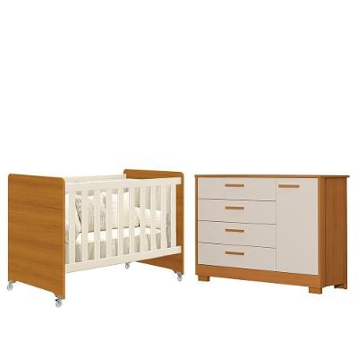Jogo de Quarto Infantil Cômoda Zaki e Berço Evolution MDF Acompanha Colchão Areia Fosco-savana