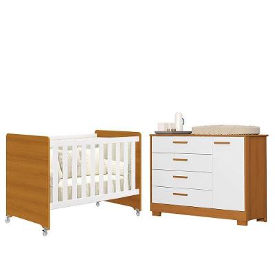 Jogo de Quarto Infantil Cômoda Zaki e Berço Evolution MDF Colchão Branco Reller