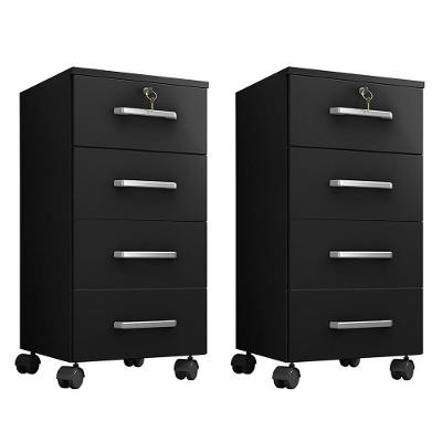 Kit 2 Gaveteiros Gávea Moderno 4 Gavetas com Rodízios Preto Móveis Leão