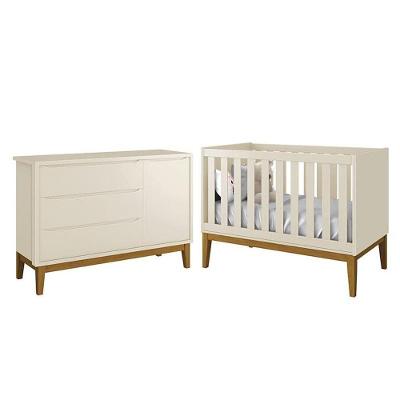 Jogo de Quarto Infantil Cômoda e Berço Classic MDF Areia Fosco Reller Móveis