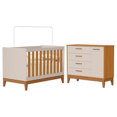 Jogo de Quarto Infantil Cômoda e Berço Americano Flip MDF Colchão Não Incluso Areia Fosco-savana