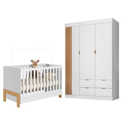 Jogo de Quarto Infantil Ayla com Guarda Roupa e Berço Branco Acetinado
