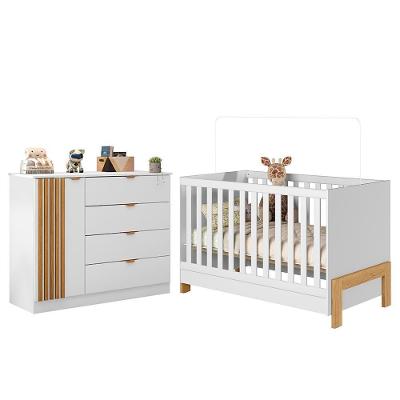 Jogo de Quarto Infantil Ayla com Cômoda e Berço Americano Branco Acetinado Phoenix Baby