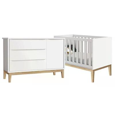 Jogo de Quarto Cômoda com Porta e Berço Americano Classic MDF Branco Fosco Reller Móveis
