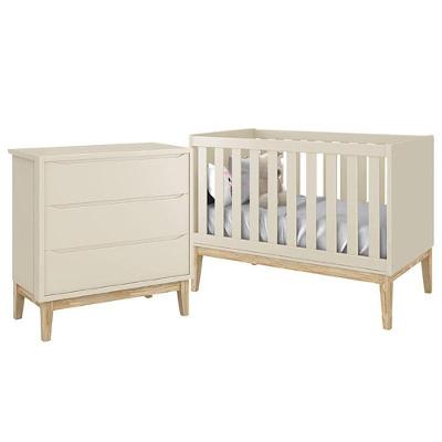 Jogo de Quarto Classic Cômoda 3 Gavetas e Berço Americano MDF Areia Fosco Reller Móveis