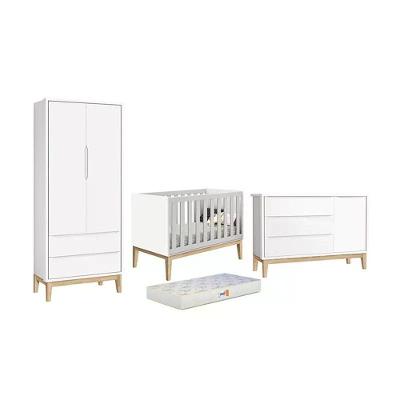 Dormitório Infantil Guarda Roupa Cômoda Colchão Espuma D18 Branco Reller Móveis