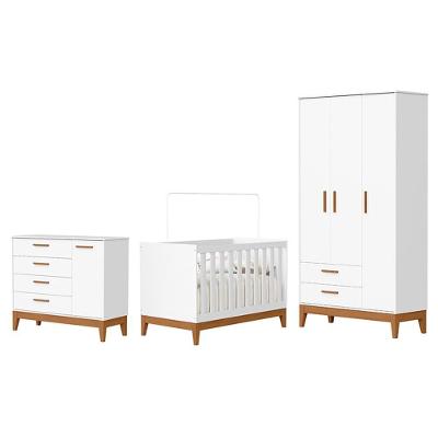 Dormitório Infantil Flip Guarda Roupa Cômoda e Berço MDF Branco Fosco Reller Móveis