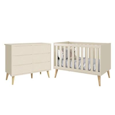 Conjunto de Quarto Theo sem Porta 6 Gavetas MDF Bege Cômoda e Berço Reller Móveis