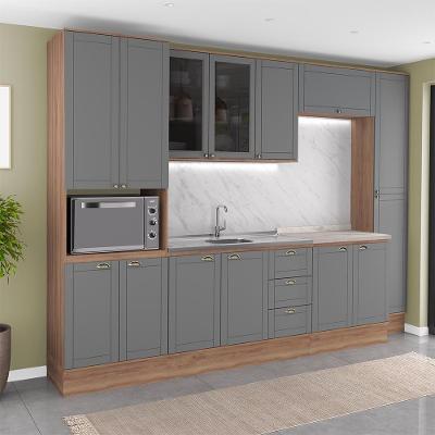 Cozinha Milla Connect 14 Portas 3 Gavetas MDP e MDF 310CM Nogal com Cinza Titânio Móveis Carraro