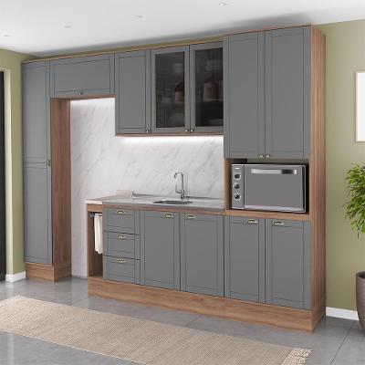 Cozinha Completa com Balcão Milla One Prime 12 Portas 3 Gavetas MDF MDP 310CM Nogal com Cinza