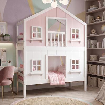 Beliche Infantil Casinha dos Sonhos com Fechamento Inferior e Superior Rosa e Branco