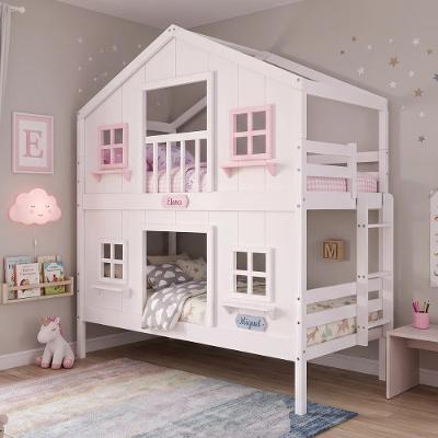 Beliche Infantil Casinha dos Sonhos com Fechamento Inferior Branco e Rosa Megamobília