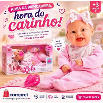 Boneca Lola Baby com Chupeta Rosa 35CM