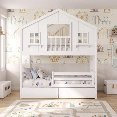 Cama Infantil Solteiro Casinha dos Sonhos com Varanda Grade de Proteção Madeira Maciça Branco Housin