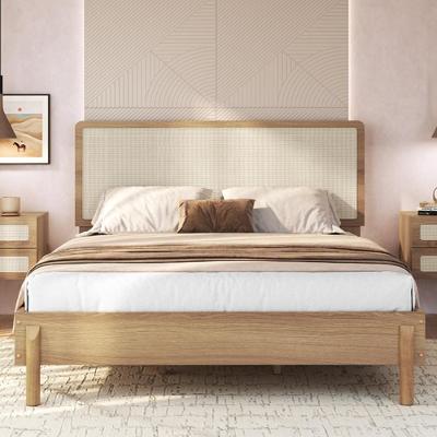 Cama Casal Queen Moss com Cabeceira Palha Sintética MDP Café Lyam Decor