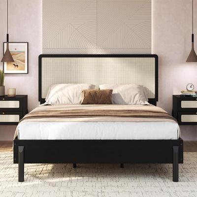 Cama Casal Moss com Cabeceira Palha Sintética MDP Preto Lyam Decor