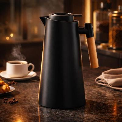 Garrafa Térmica 1L Preto com Cabo de Madeira Isolamento Térmico a Vácuo Aço Inox