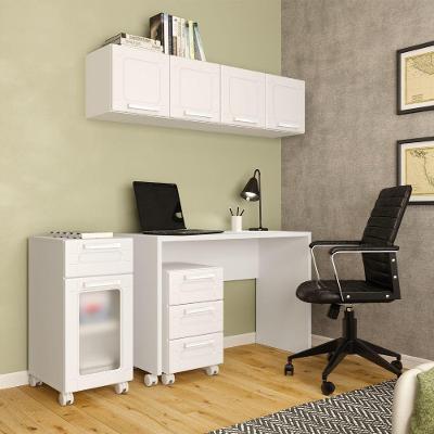 Conjunto de Escritório Multi 5 Portas 4 Gavetas MDP e Aço 145CM Branco