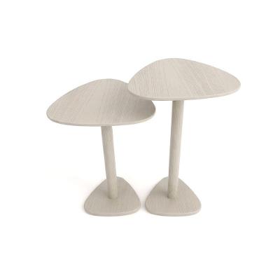 Conjunto 2 Mesas de Apoio Trevo MDF Madeira Maciça 42CM Cinza