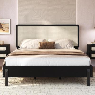 Cama Casal Queen Moss com Cabeceira Palha Sintética Preto Lyam Decor 158CM