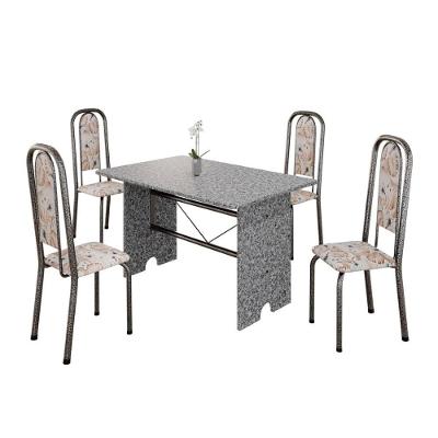Conjunto de Mesa Tubular Letícia 070 4 Lugares Tampo em Granito Botanic Bege 120CM Tudo de Móveis