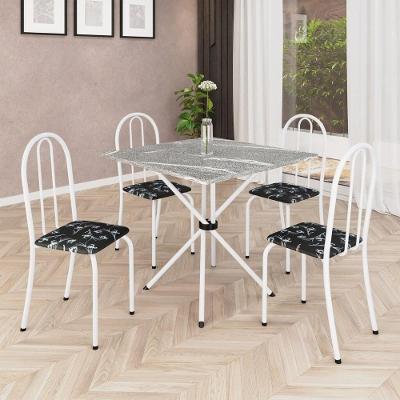 Conjunto de Mesa Tubular 4 Lugares Tampo em Granito Topázio com Cadeiras Analy 048 Preto 70CM
