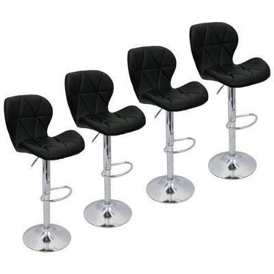 Kit 4 Banquetas Slim Aço Cromado Courino Preto Decoreshop