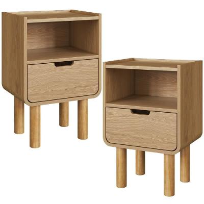 Kit 2 Mesas de Cabeceira Nordic A03 1 Gaveta Nicho Aberto Hanover Roble Lyam Decor