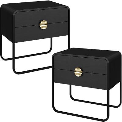 Kit 2 Mesas de Cabeceira Alek A03 Industrial 2 Gavetas MDP 60CM Preto Lyam Decor