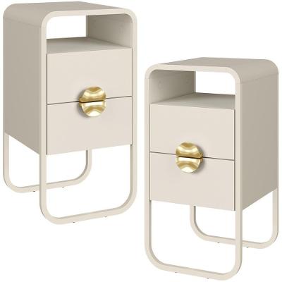 Kit 2 Mesas de Cabeceira Alek A03 Industrial 2 Gavetas 1 Nicho MDP Off White Lyam Decor