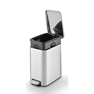 Lixeira Retangular Linea 5L Aço Inox com Pedal Soft Close Prata Powermaid