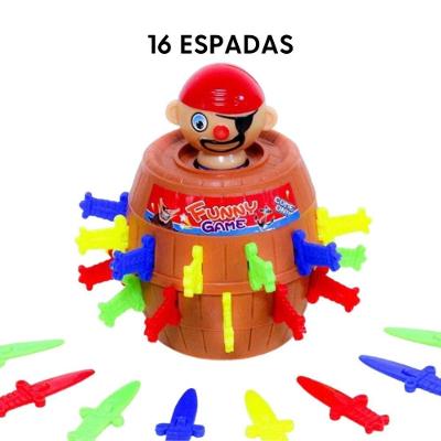 Jogo de Tabuleiro Barril Pirata Pula 16 Adagas Brinquedo Interativo Amarelo