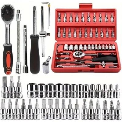 Jogo de Soquetes e Chave Catraca Kit 46 Peças com Chave Allen Torx Prata Bivolt
