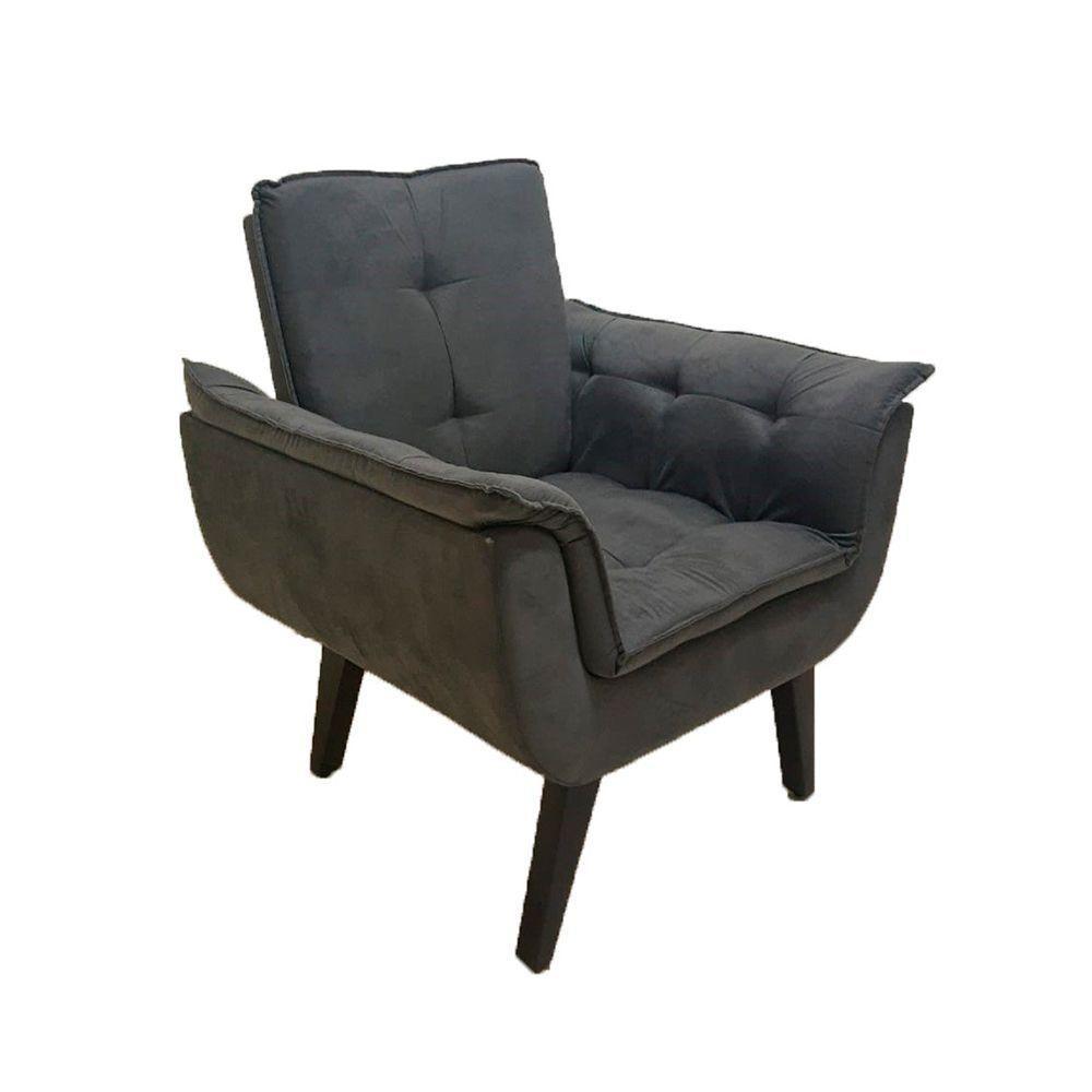 Poltrona Decorativa Opala Plus Para Sala De Estar Quarto Escritório - Cinza . - Cor: Cinza - 1