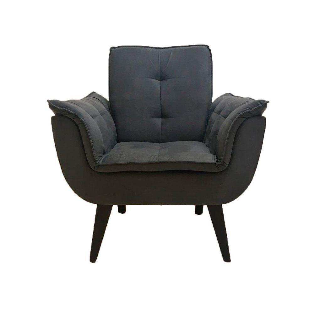 Poltrona Decorativa Opala Plus Para Sala De Estar Quarto Escritório - Cinza . - Cor: Cinza - 5