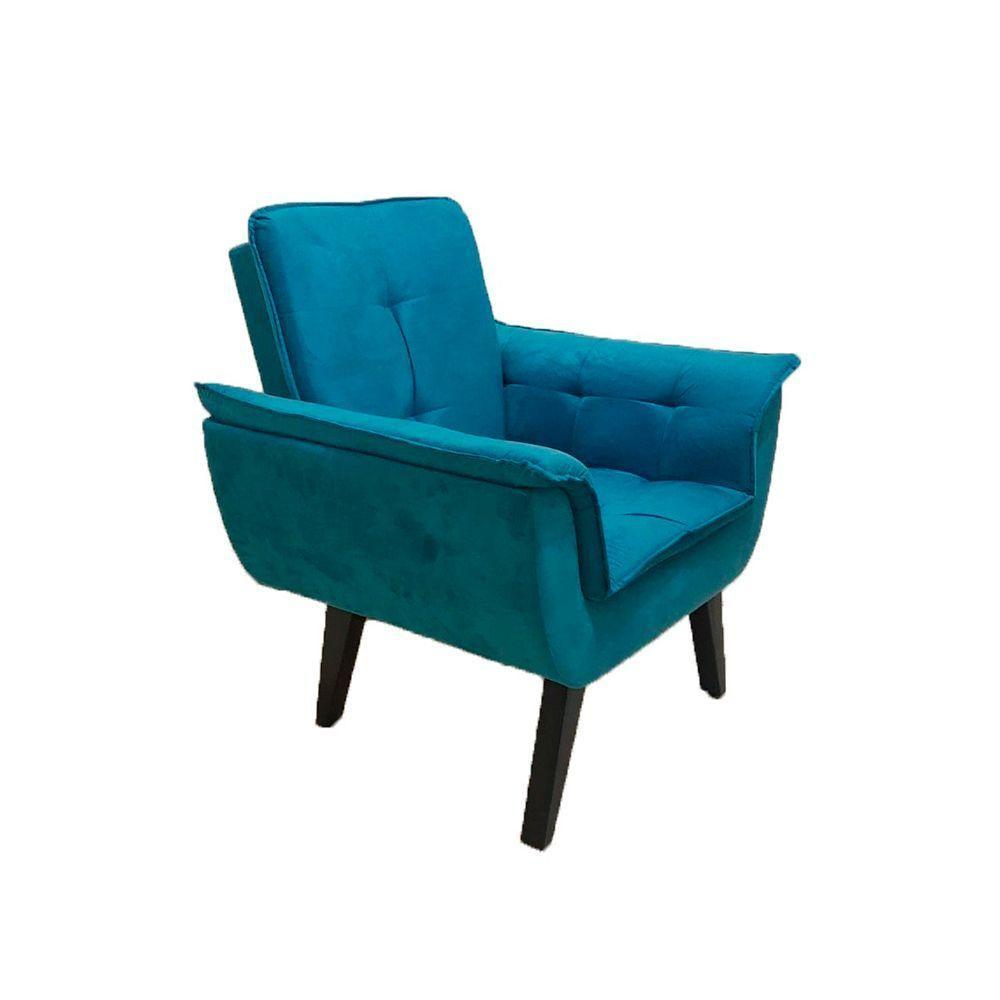 Poltrona Decorativa Opala Plus Para Sala De Estar Quarto Escritório - Azul Turquesa. - Cor: Azul - 1
